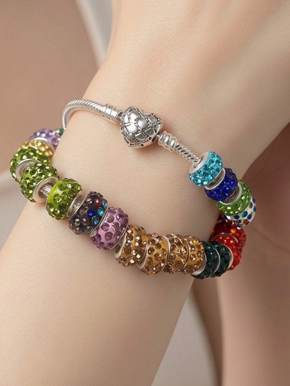 18pcs - Colorful Sparkly Crystal Spacer Beads Charm Bracelet DIY Jewelry Set